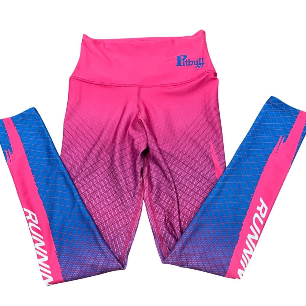 Pitbull Fit Compression Leggings Women‎ Small Pink Blue Running